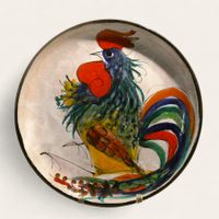 Le Brescon Vallauris. Plat en céramique "Coq" vers 1960.