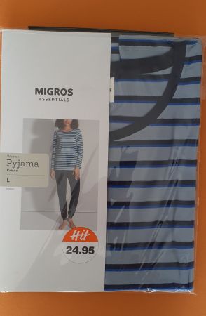 neues Damen Pyjama_gestreift in Blautönen_Baumwolle_Grösse L