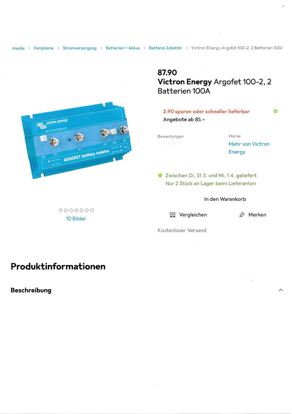 Victron Componenti elettronici: Battery Isolator  -  Argofet  Victron Energy – Usato da Winterthur venduto da so_long