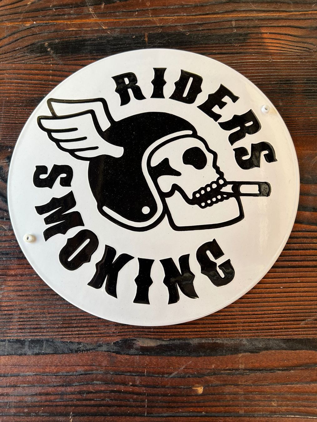Insegne: Emailleschild "RIDERS SMOKING"  Ø 30cm – Usato da Sugiez venduto da brockicenter