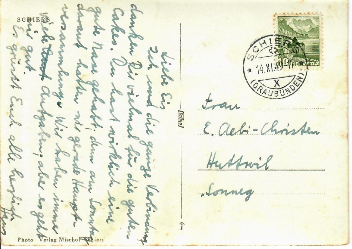 Cartoline postali: Schiers 1949 – Usato da Hochdorf venduto da Ziegel-16 1