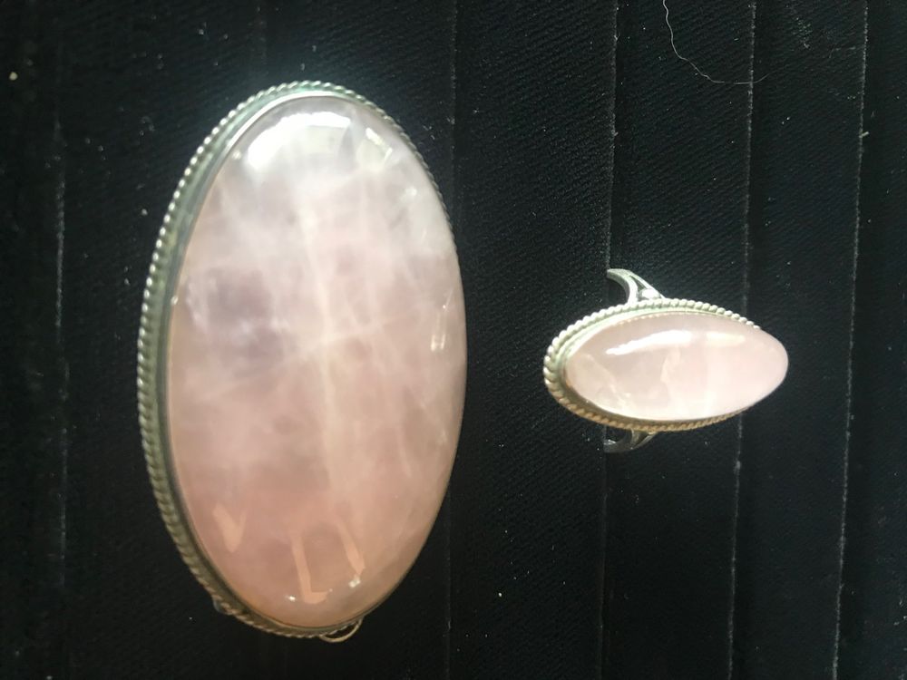 Broche Art Déco En Argent Massif Avec Quartz Rose - Bijou Vintage