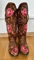 Mexicana Old Gringo  Gr 37 Braune Leder-Stiefel, rosa Blumen
