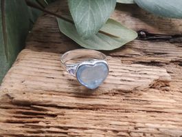 Herzring Aquamarin in Sterlingsilber, Gr.54.5