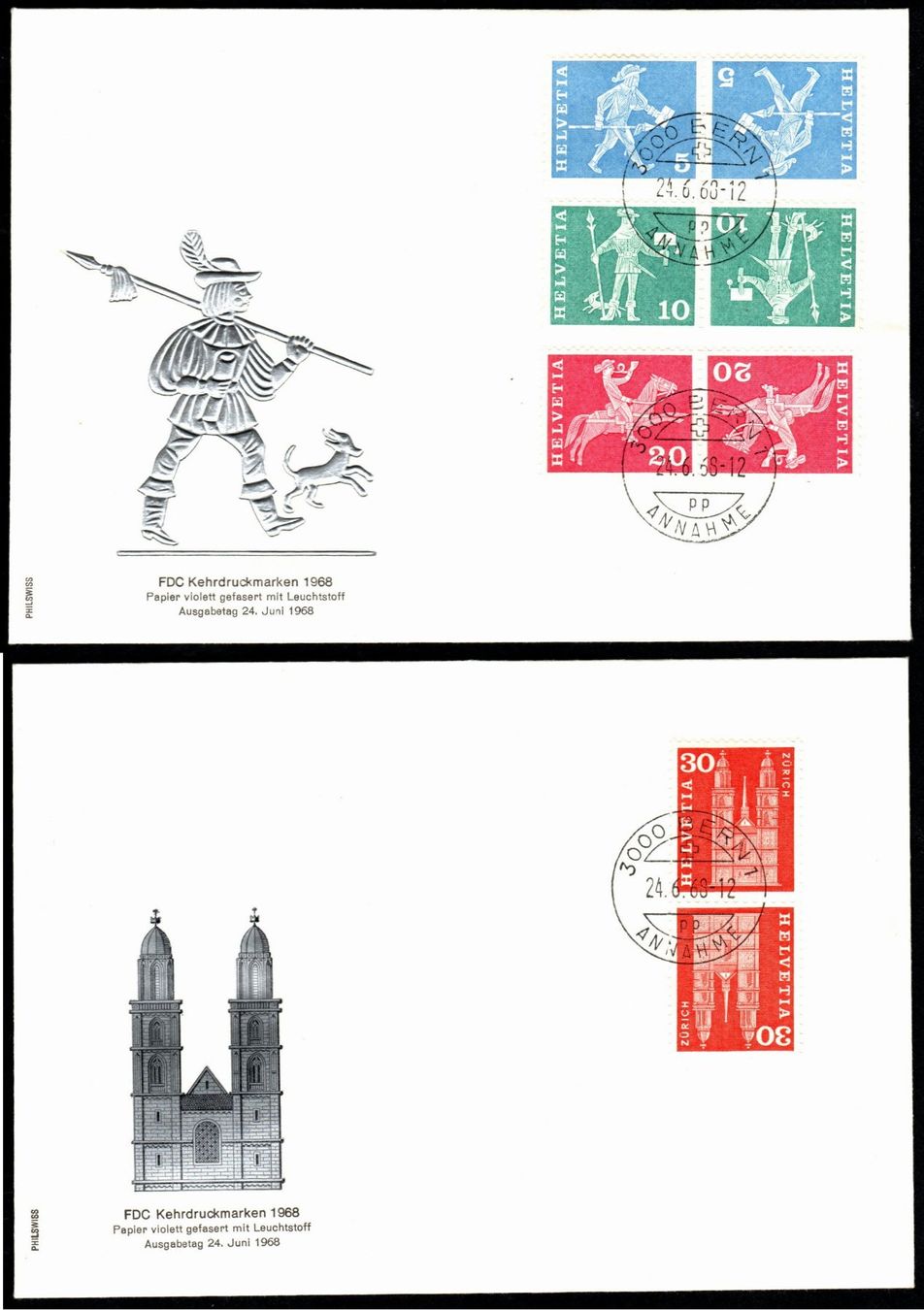 Tutti i francobolli: FDC Kehrdruck 1968 blanco, illustriert BERN – Nuovo e nell'imballaggio originale da Zürich venduto da Alain-Phila