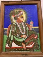 Antike/Vintage Indische Hinterglasmalerei – Gerahmt (Mumbai