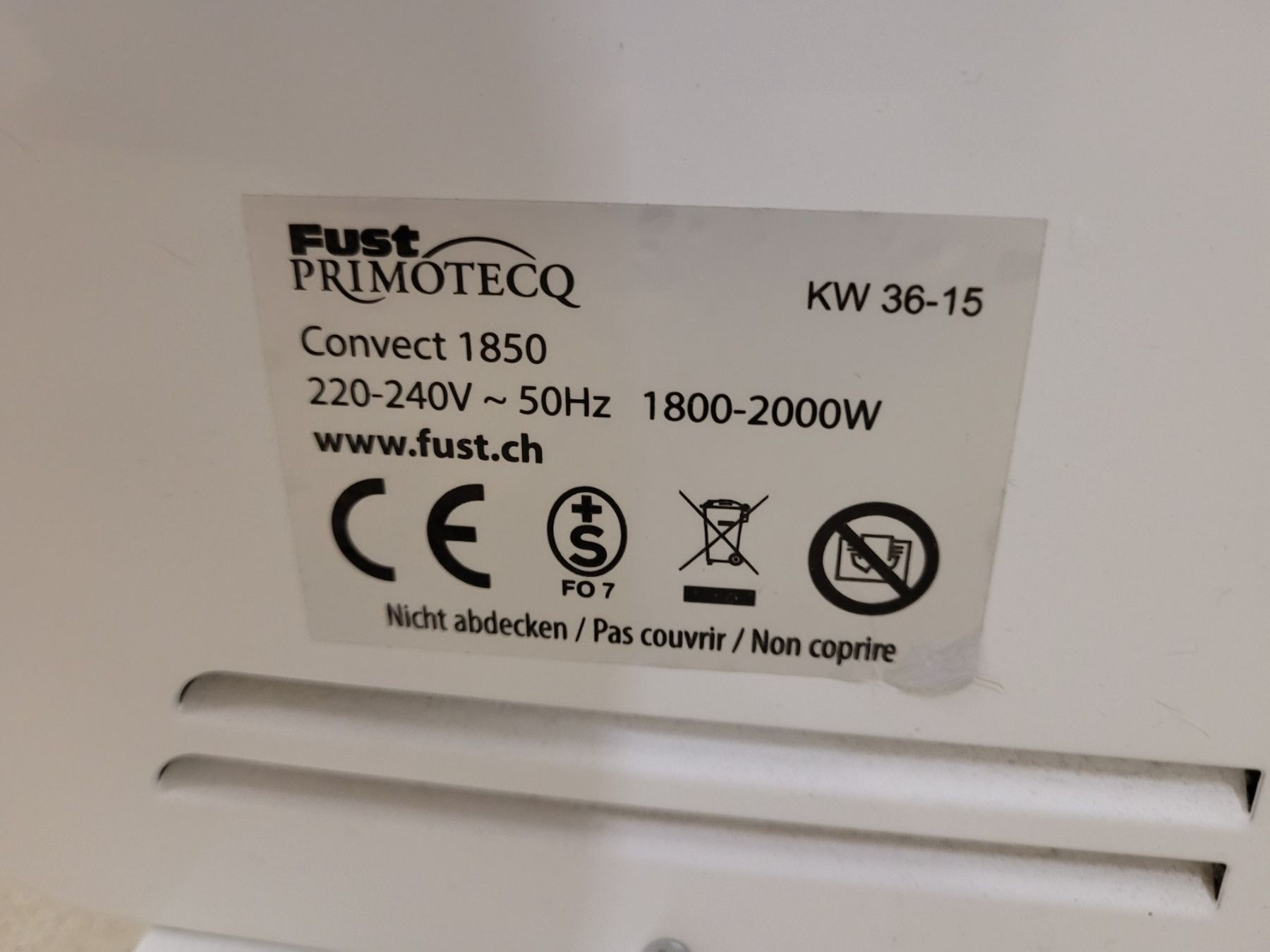 Primotecq Radiatori: Primotecq Convect 1850 Heizlüfter – Usato da Burgdorf venduto da Henae 2