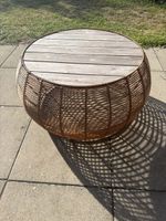 Table basse ronde rotin et bois extérieur bon état