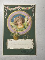 Antike Postkarte, Mille Bons Souhaits, Mädchen-Schmetterling