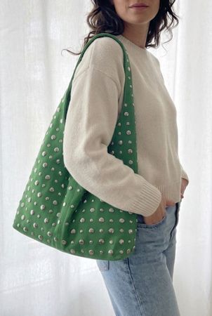 Grüne Leder Nieten tasche, handgefertigt