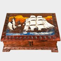 Antique carved and painted wooden box "Velieri" Italy 1930