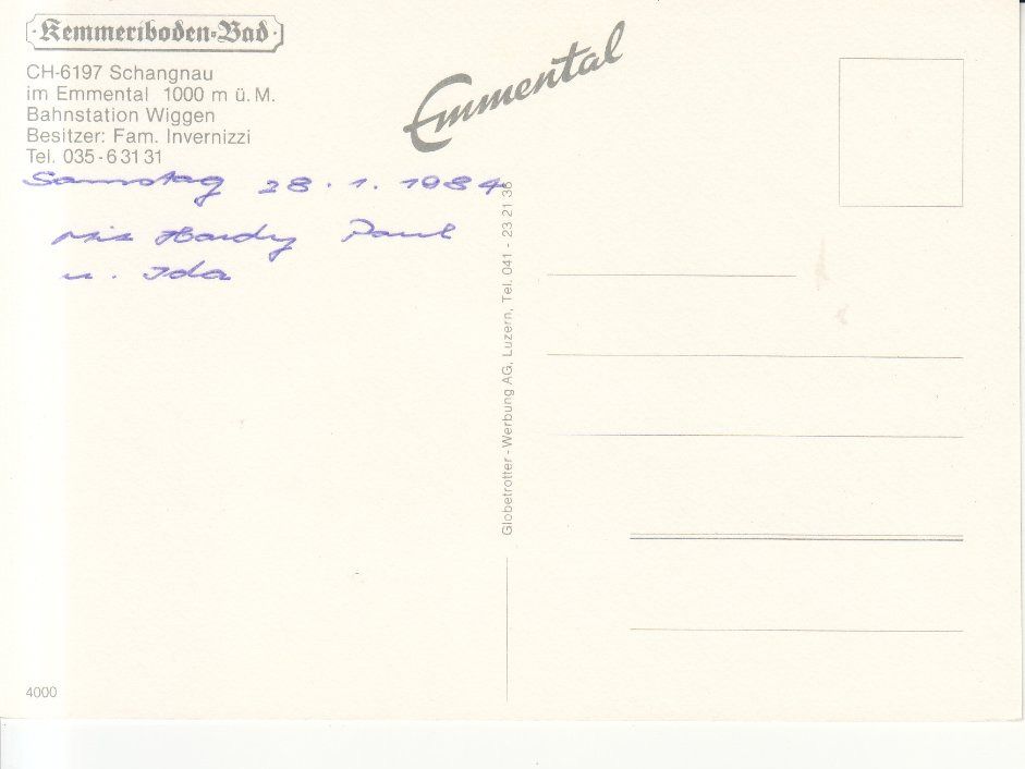 Ansichtskarten: Kemmeriboden Bad Winter 1984 – Gebraucht aus Bürglen TG von StampGraf 1