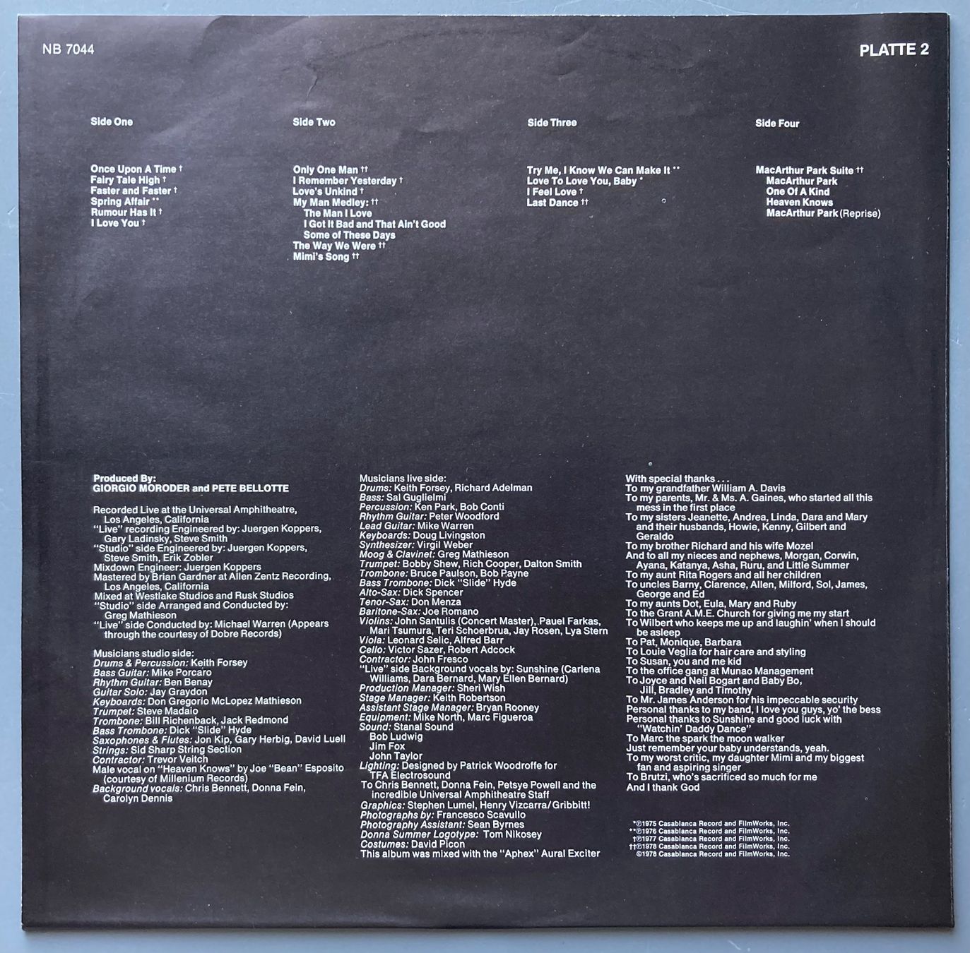 Dischi in vinile: DONNA SUMMER - LIVE AND MORE – Usato da Poliez-Pittet venduto da Newtown-Records 3