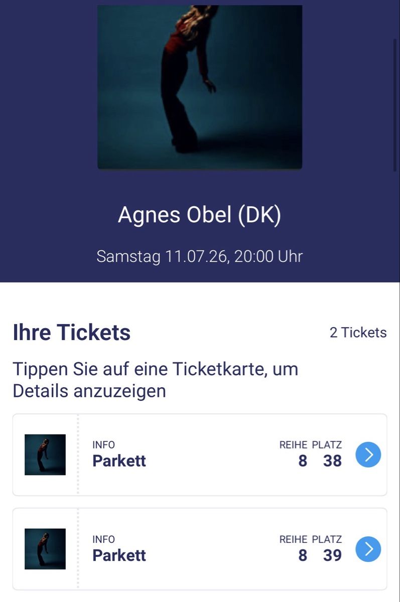 Biglietti: Zwei Sitzplätze für Agnes Obel – Nuovo e nell'imballaggio originale da Wabern venduto da ReinekeFuchs. 1