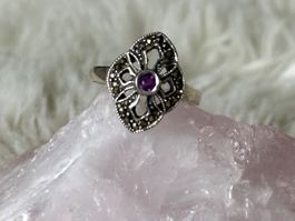 Vintage Silberring 925 mit lila Stein