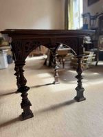 Antique side table dark wood carved acceptable condition
