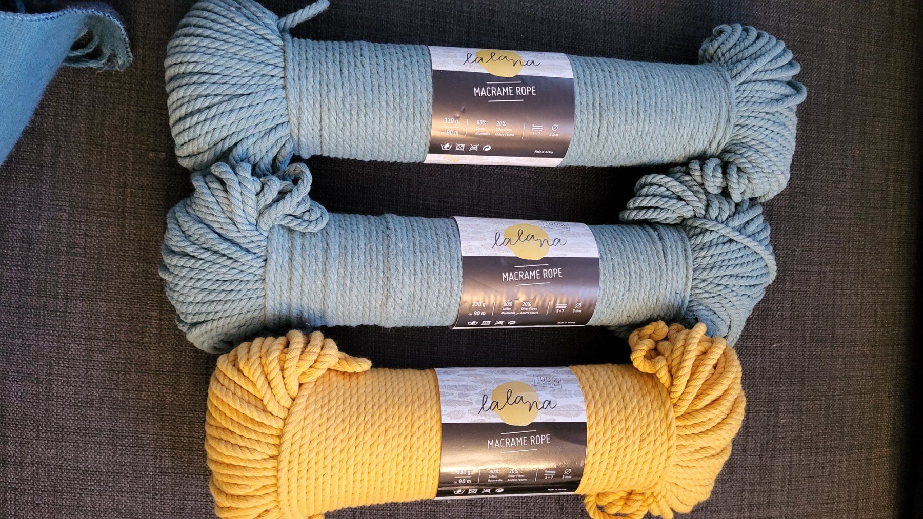 Lana: Macrame Rope lalana Set mit 3 x 90 Meter – Nuovo e nell'imballaggio originale da Strengelbach venduto da maskil