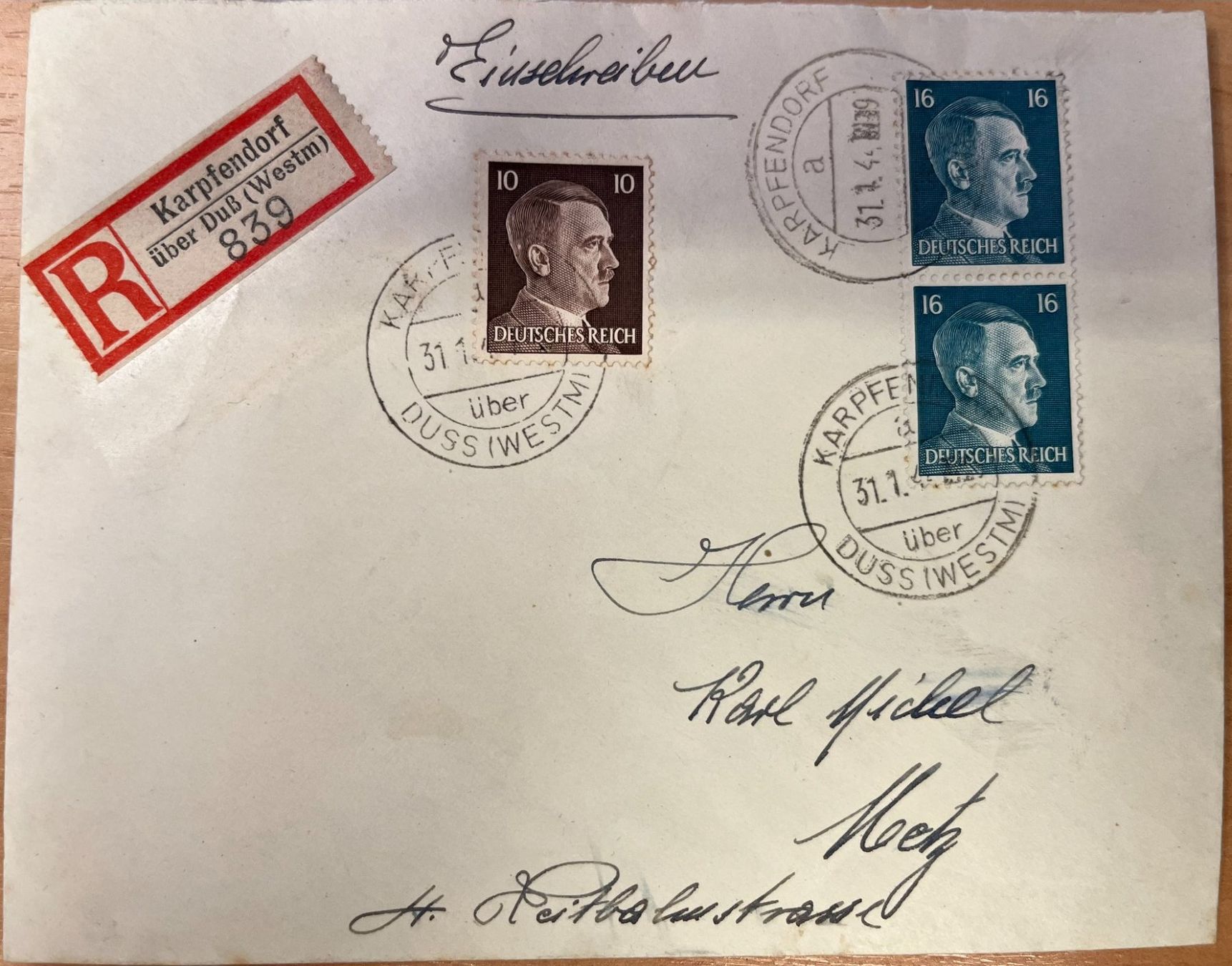 Couverts & Versandtaschen: Lettre recommandée 31.01.1944 en Moselle – Gebraucht aus Matran von Bridge-Mania 4