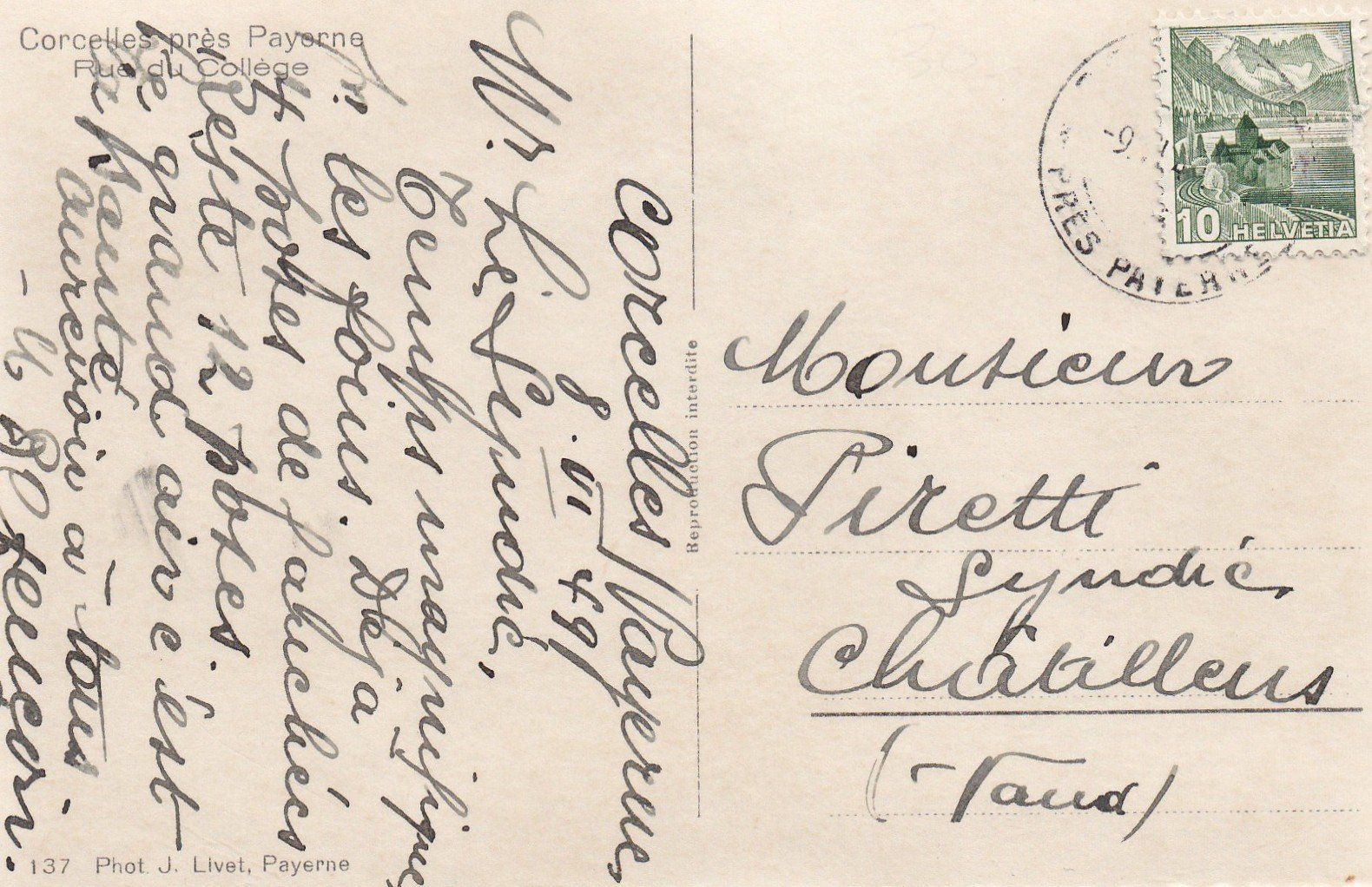 Cartoline postali: AK - Corcelles-près-Payerne - gel. 9.6.1949 – Usato da Fribourg venduto da schnalla92 1