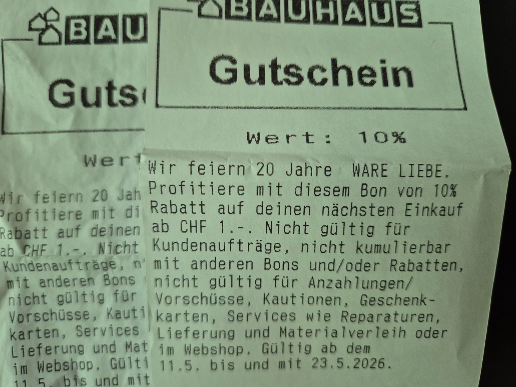 Buoni: Bauhaus Gutschein 10% Rabatt – Usato da Winterthur venduto da festive
