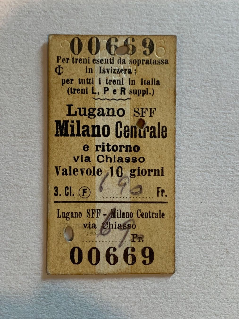 Biglietti: SBB Edmondson Karton Billett 1946 – Usato da Riehen venduto da Boeri555