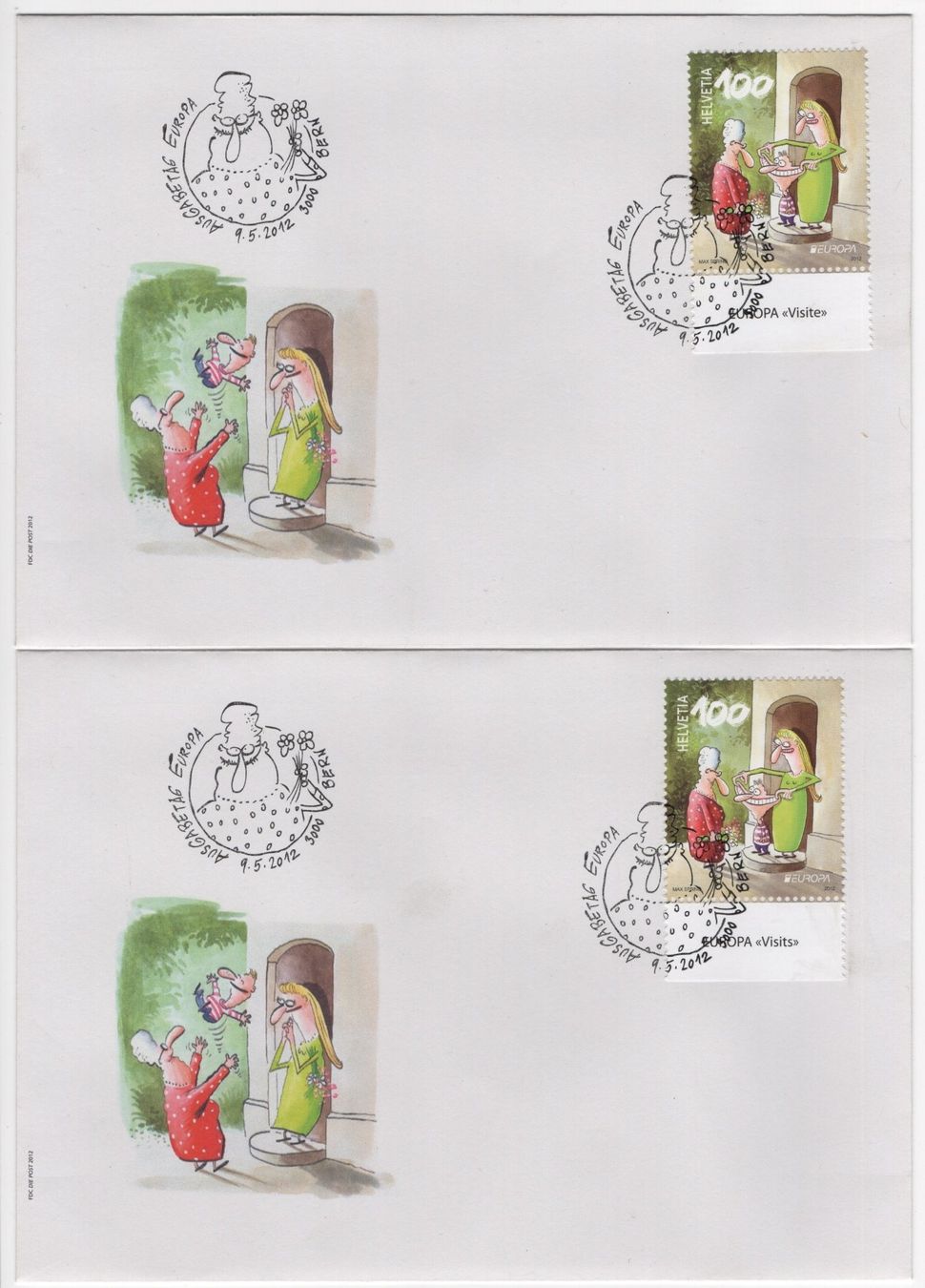 Tutti i francobolli: Comic Marken mit TAB (it+engl) auf illustrierten FDC's – Usato da Eglisau venduto da Chperfins
