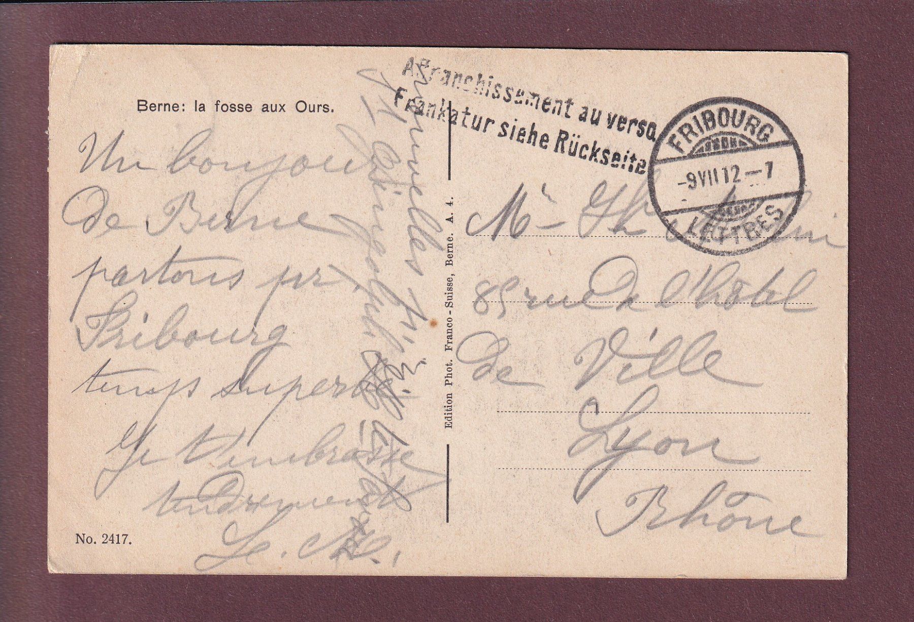 Cartoline postali: BERN - Bärengraben - 1912 – Usato da Pully venduto da nicecards 1