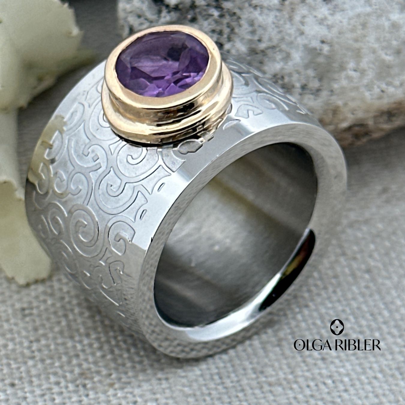 Olga Ribler Bagues: Edelstahlring mit Amethyst, Gr. 60 – Neuf (Voir description) à Luzern par MonikaS03 4