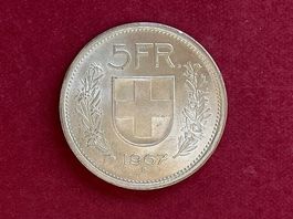 Silbermünze 5 Fr. 1967  vzgl Sammlerstück