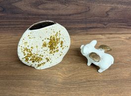 Vase Keramik Austria und Glücksschwein mit Flügeln Set