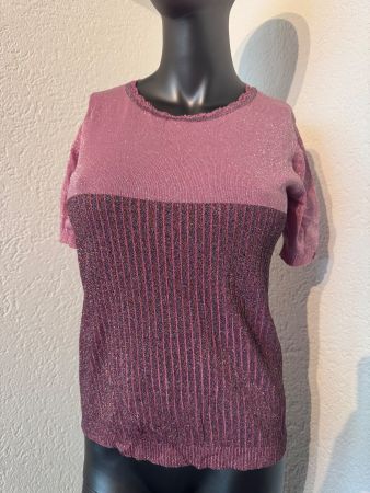 Zweifarbiger Feinstrickpullover Altrosa Violett Gr M