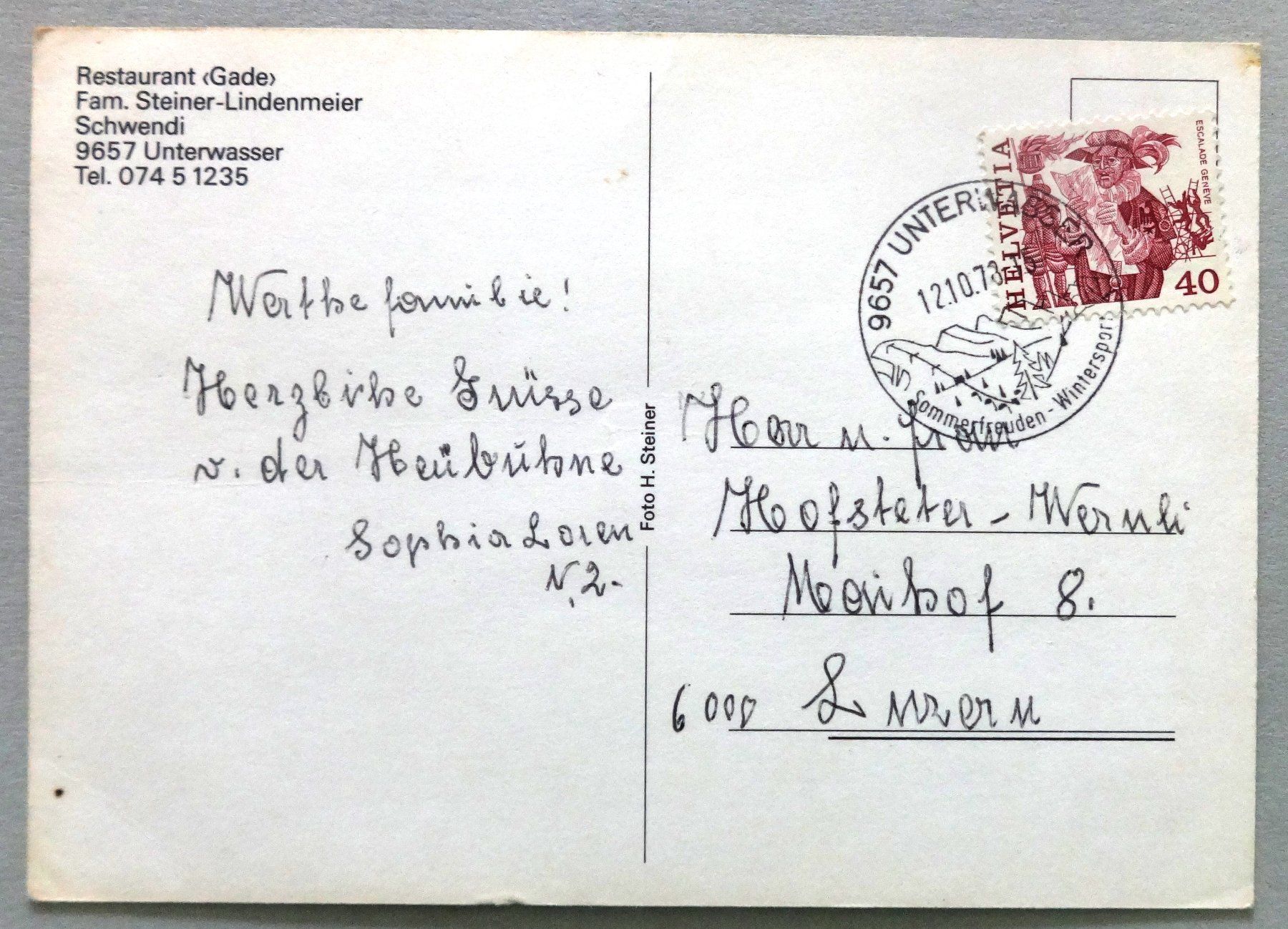 Cartes postales: Rest. "Gade", Schwendi, Uterwasser – Défectueux à Fétigny par Billy2miny 1