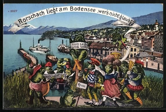 Cartoline postali: Rorschach, Ortsansicht mit Frosch-Chor – Usato da Berlin venduto da bartko-reher