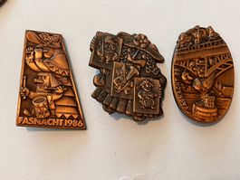 3 Basler Fasnacht Plaketten 1986/87/89 3 x Kupfer
