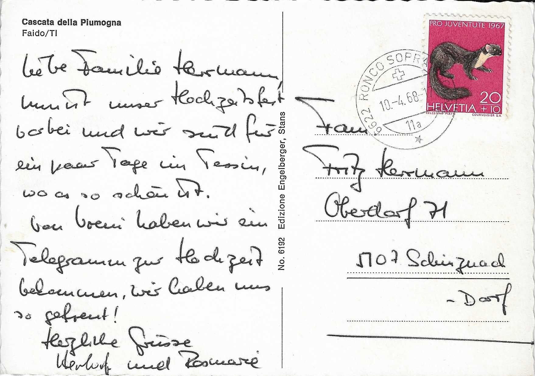 Ansichtskarten: Cascata della Piumogna Faido TI – Gebraucht aus Rothrist von Stranglehold 1