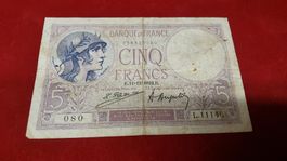 Frankreich 5 Francs Note, Jahr 1922, Seltenes Sammlerstueck