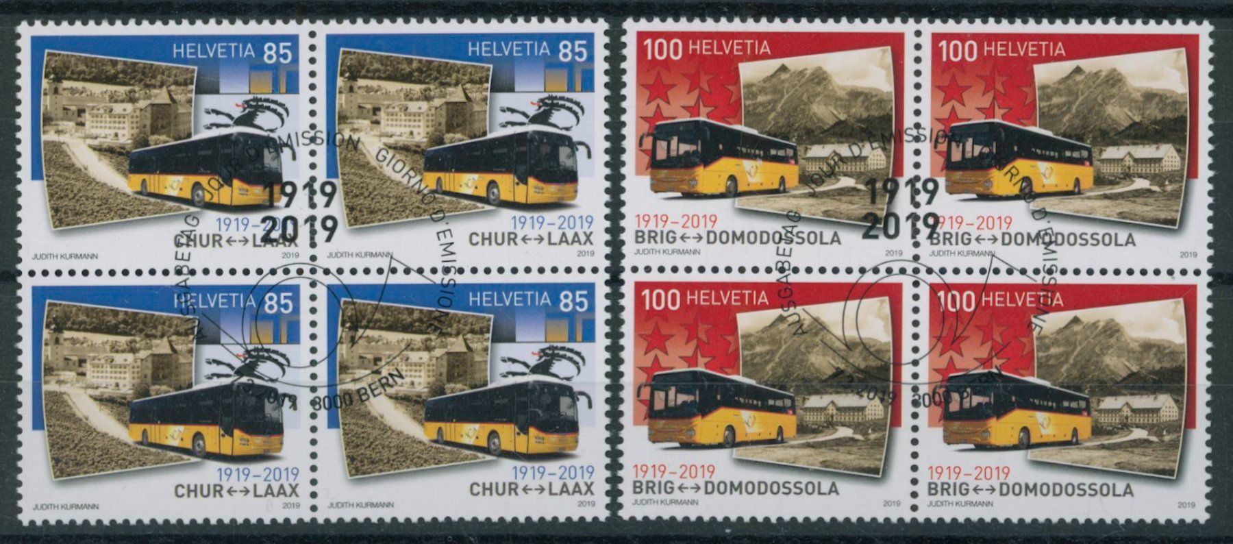 Tutti i francobolli: 2019 - Postauto - Viererblock - Ersttag Stempel ET – Usato da Schindellegi venduto da leecollect