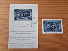 CH-Briefmarken Block 1945 +Ausschnitt Karte D9 gem.Bild