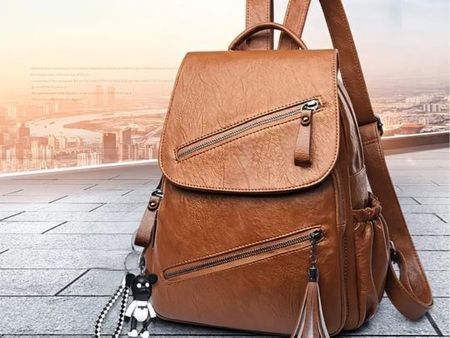 Women's Leather Backpack Brown New