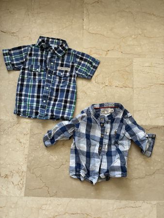2 Jungen Hemden kariert, Grösse 74, Langarm und Kurzarm
