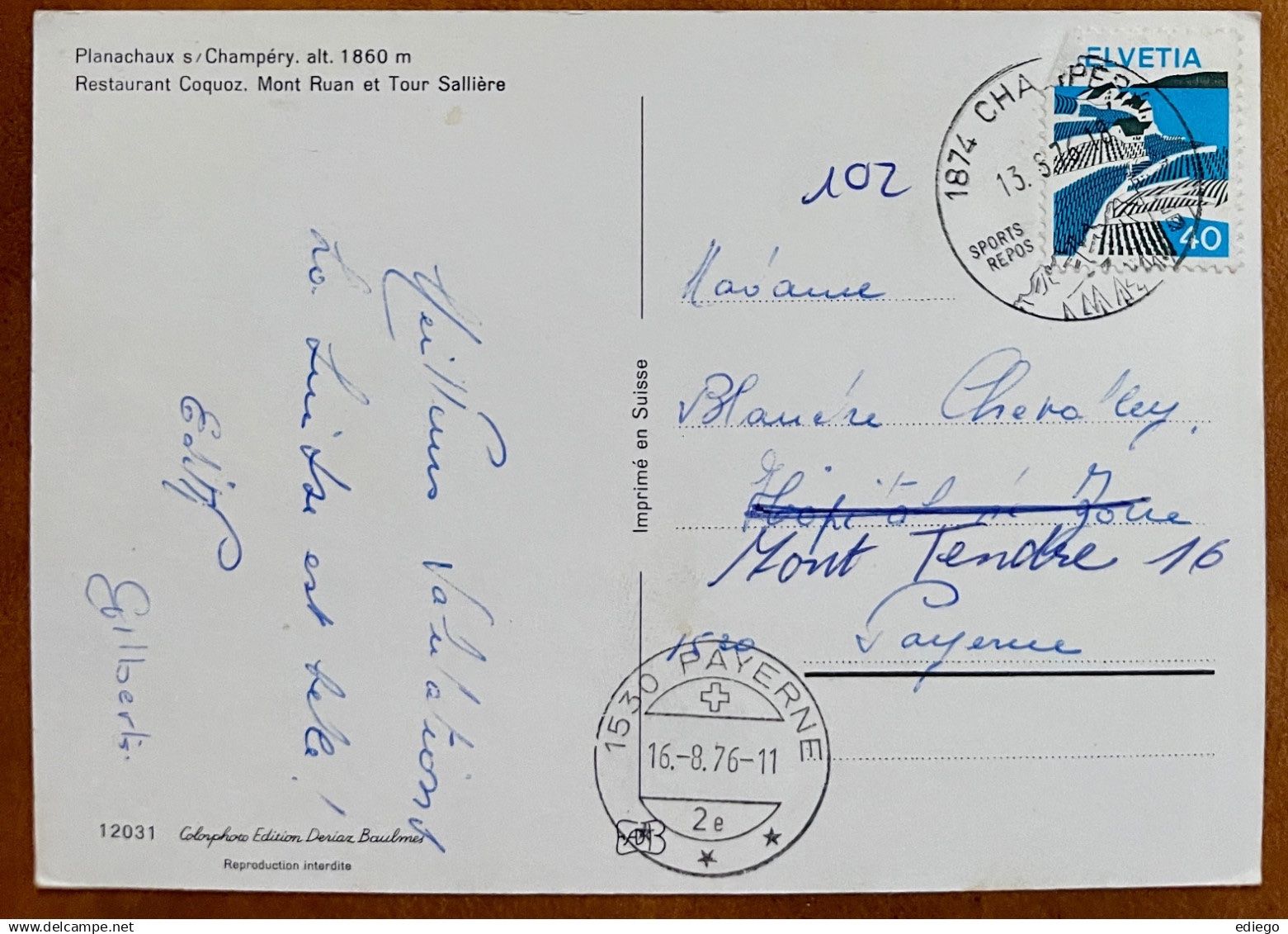 Cartoline postali: CHAMPERY - Planachaux restaurant Coquoz – Usato da Lutry venduto da Ediego 1