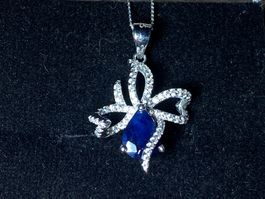 Blauer Saphir Kette 🎀💎✨ Silber 925 vergoldet P5