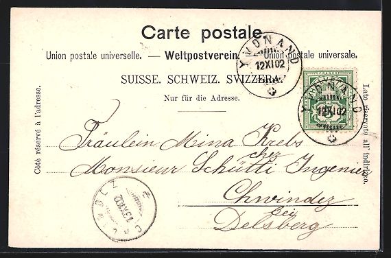 Ansichtskarten: AK Yvonand, Platz mit Hotel, 1902 – Gebraucht aus Berlin von bartko-reher 1