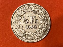 50 Rappen oder 1/2 Fr.1943 B ( Silber ) Auflage 4.5 Mio