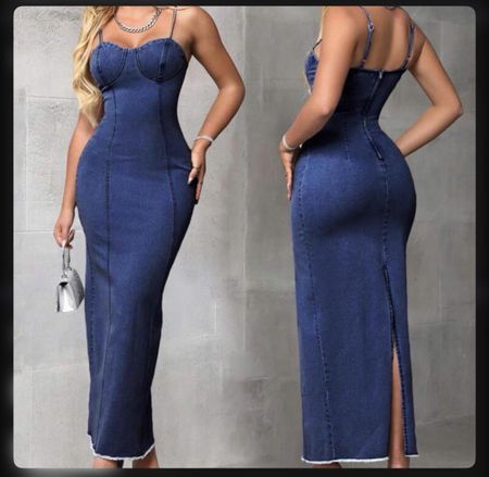 Denim maxi dress with slit #denim #maxidress #slitdress