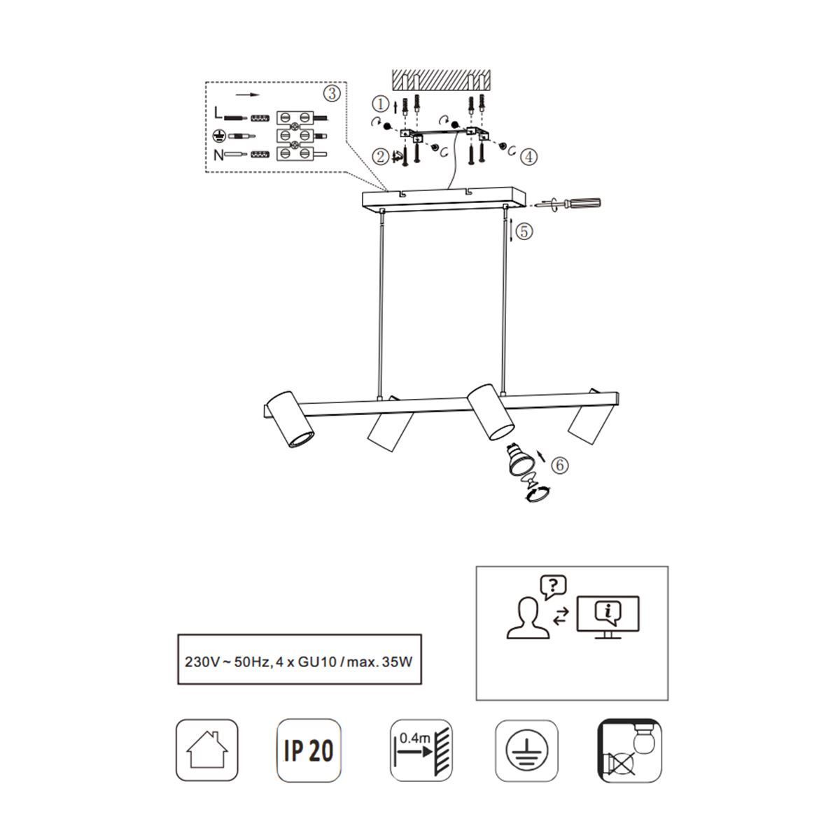 Lampadari & plafoniere: Pendelleuchte, 4 Spots,  80 cm x 20 cm – Nuovo (secondo la descrizione) da Kreuzlingen venduto da Smart-Light 8