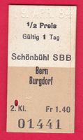 KARTON BILLETT,SCHÖNBÜHL - BURGDORF,2.KLASSE,EINFACH,HALBTAX