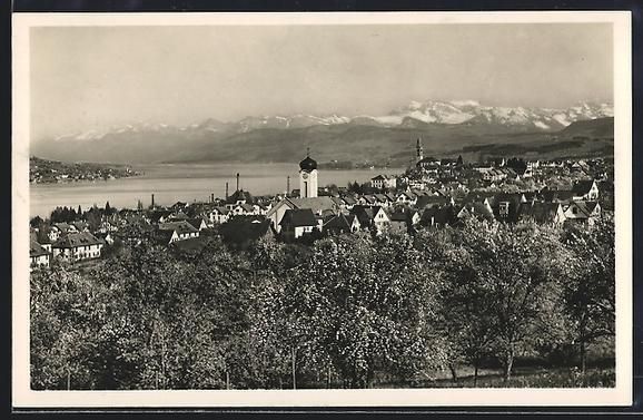 Cartoline postali: AK Thalwil, Teilansicht mit Kirche, 1954 – Usato da Berlin venduto da bartko-reher
