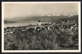 AK Thalwil, Teilansicht mit Kirche, 1954