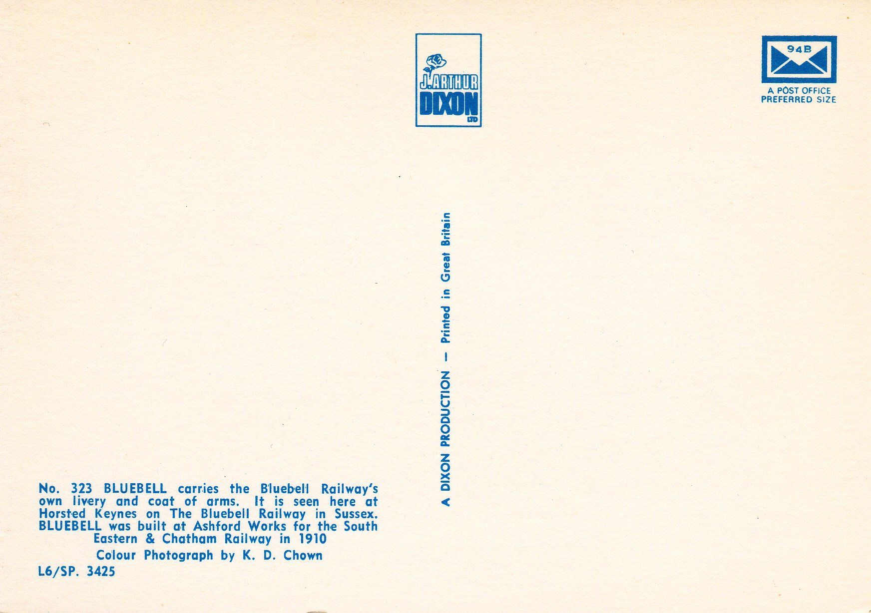 Cartoline postali: England Dampflok Bluebell Nr. 323 – Usato da Luzern venduto da Pinot88 1
